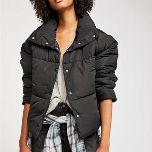 Free People Weekender Puffer L Women Quilted Insulated Jacket Black Oversized